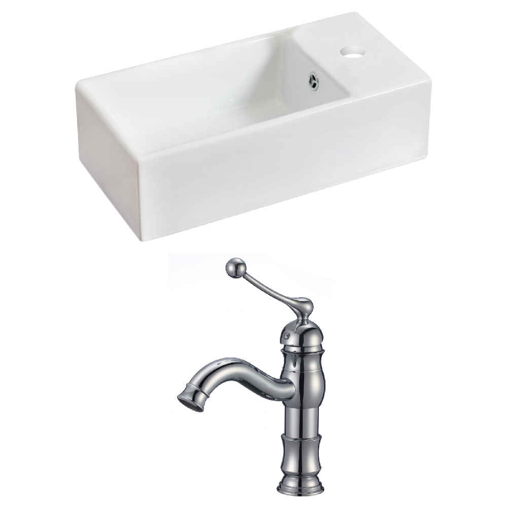 19.25-in. x 9.5-in. Rectangle Bathroom Vessel Sink Set White Enamel Glaze