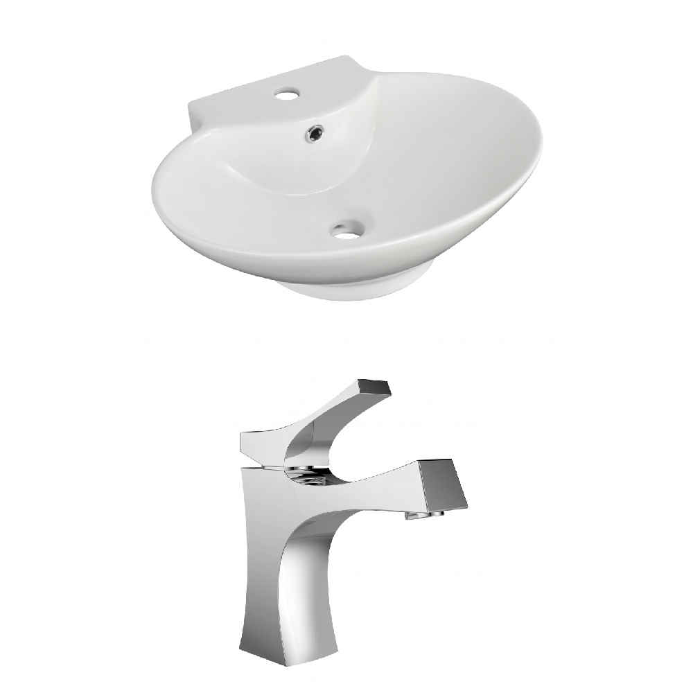 22.75-in. x 17.25-in. Oval Bathroom Vessel Sink Set White Enamel Glaze