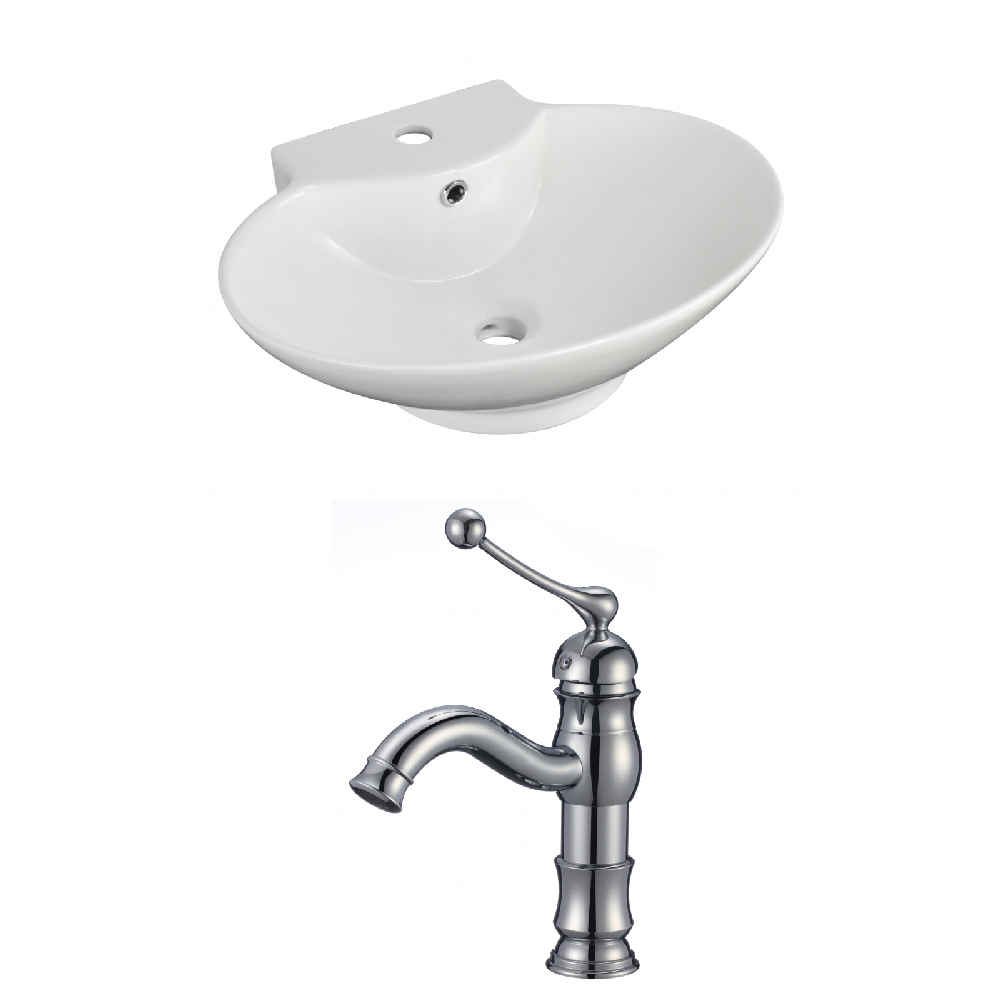 22.75-in. x 17.25-in. Oval Bathroom Vessel Sink Set White Enamel Glaze