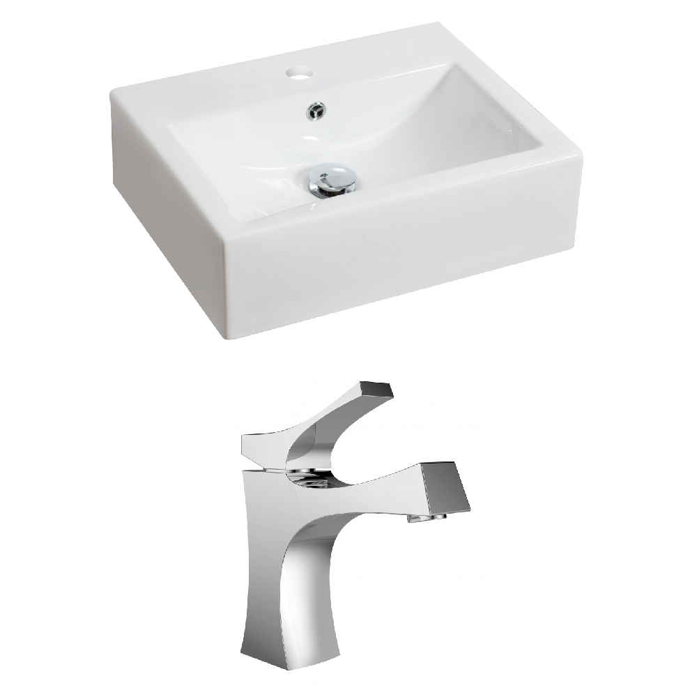 20.25-in. x 16.25-in. Rectangle Bathroom Vessel Sink Set White Enamel Glaze