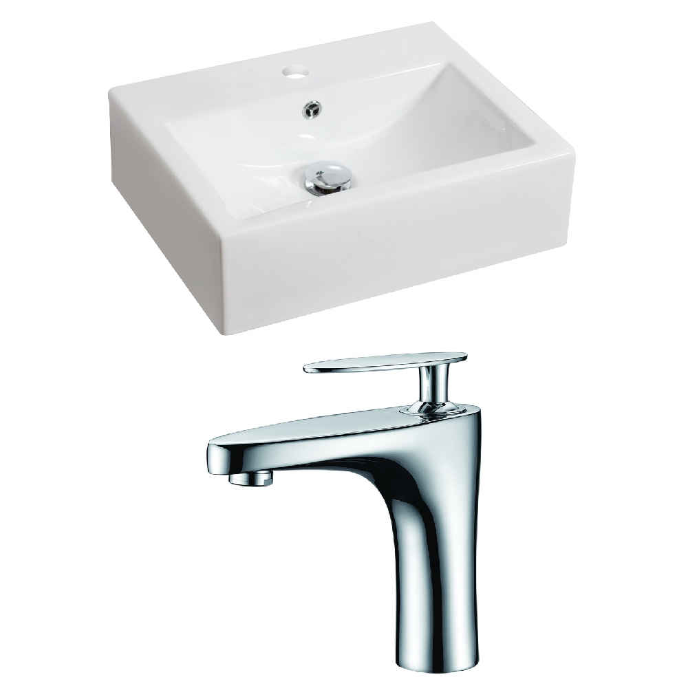 20.25-in. x 16.25-in. Rectangle Bathroom Vessel Sink Set White Enamel Glaze