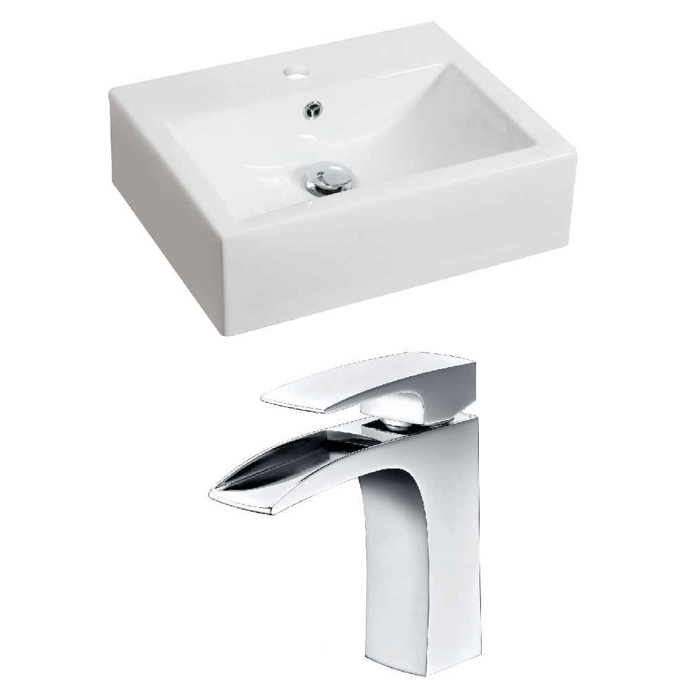 20.25-in. x 16.25-in. Rectangle Bathroom Vessel Sink Set White Enamel Glaze