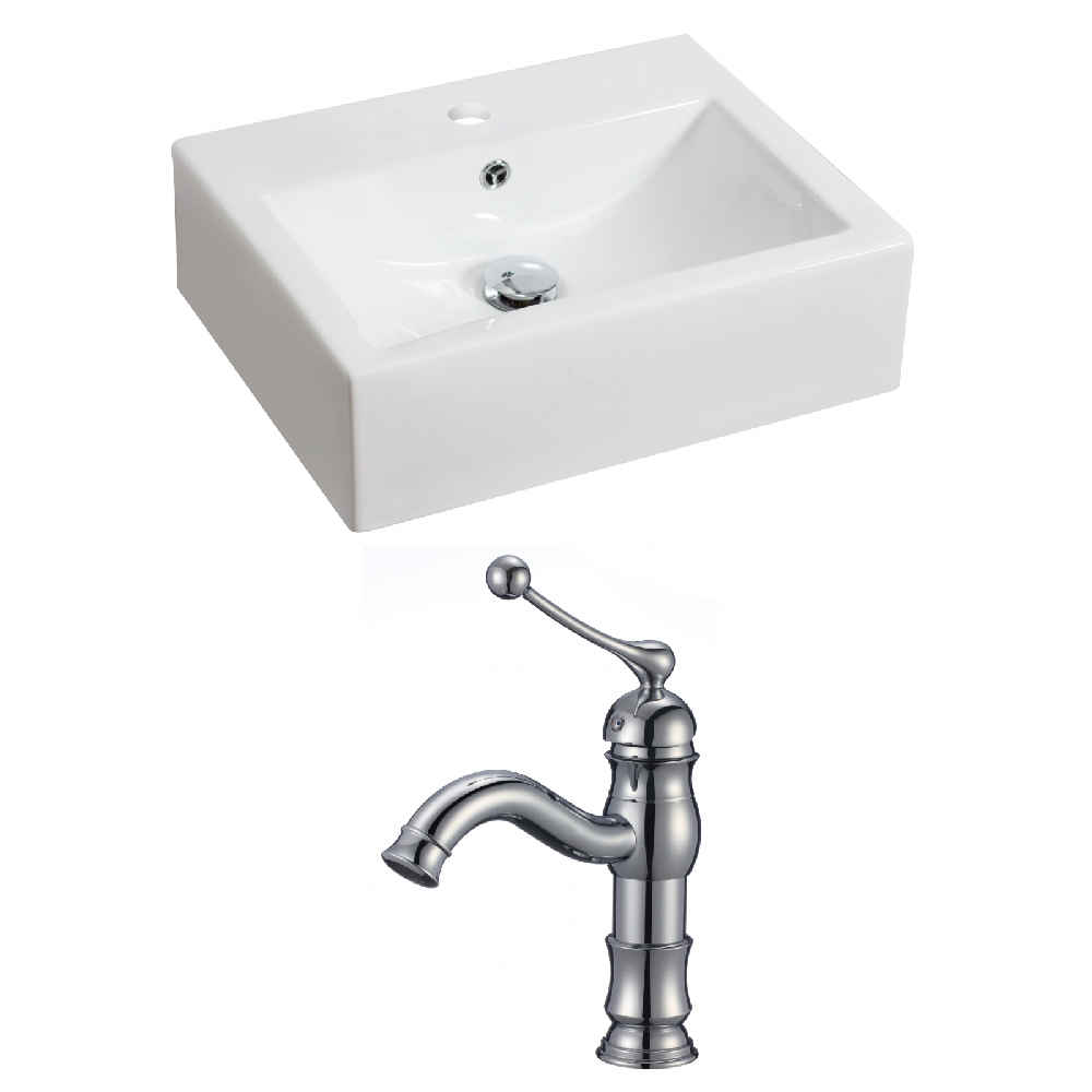 20.25-in. x 16.25-in. Rectangle Bathroom Vessel Sink Set White Enamel Glaze