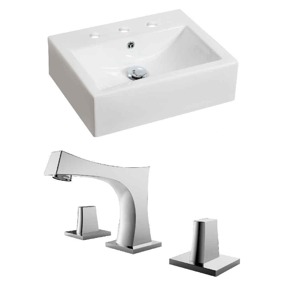 20.25-in. x 16.25-in. Rectangle Bathroom Vessel Sink Set White Enamel Glaze