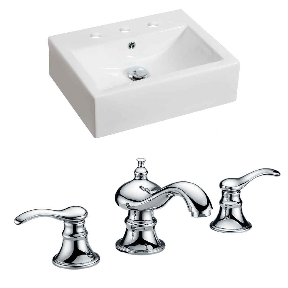 20.25-in. x 16.25-in. Rectangle Bathroom Vessel Sink Set White Enamel Glaze