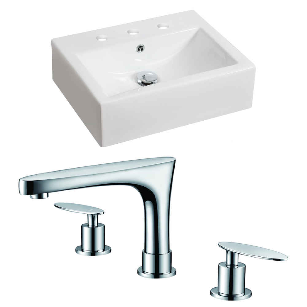 20.25-in. x 16.25-in. Rectangle Bathroom Vessel Sink Set White Enamel Glaze