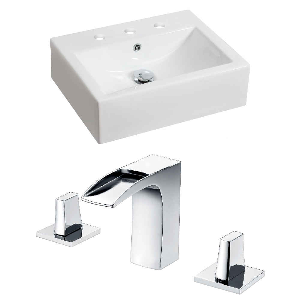 20.25-in. x 16.25-in. Rectangle Bathroom Vessel Sink Set White Enamel Glaze