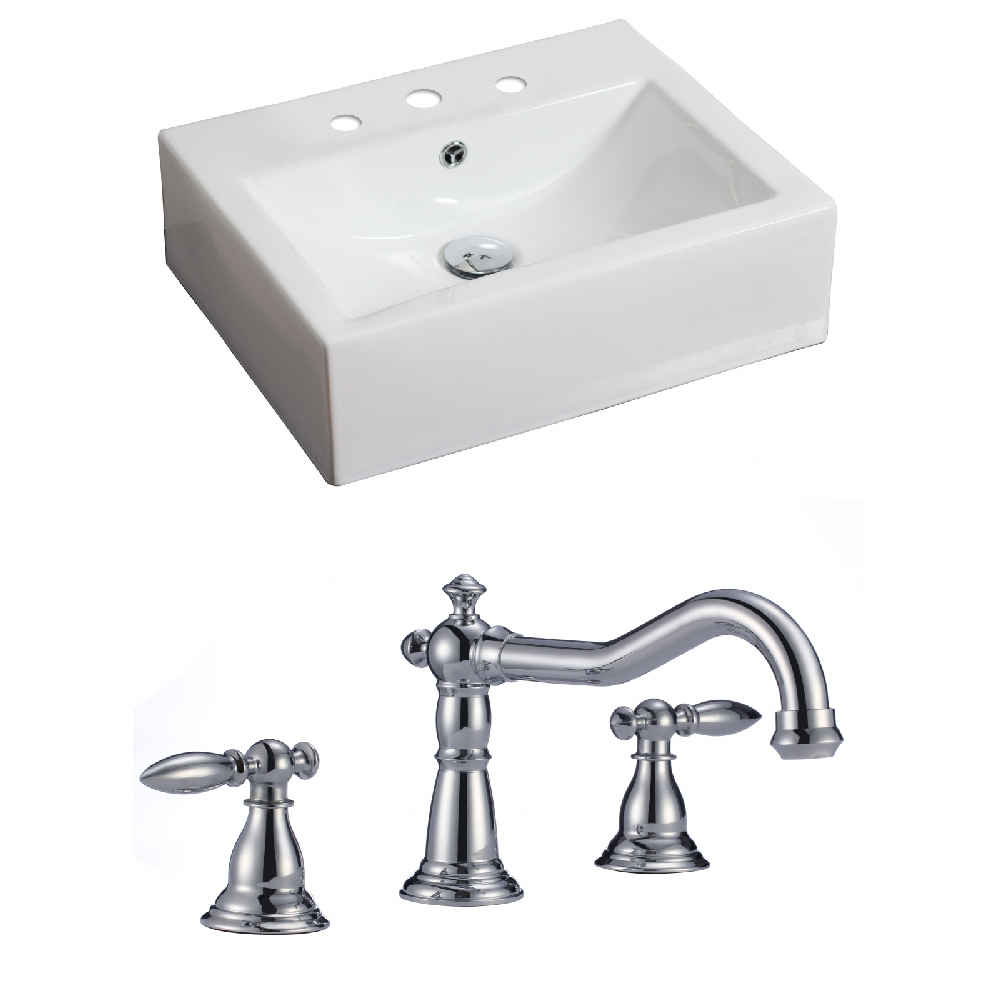 20.25-in. x 16.25-in. Rectangle Bathroom Vessel Sink Set White Enamel Glaze