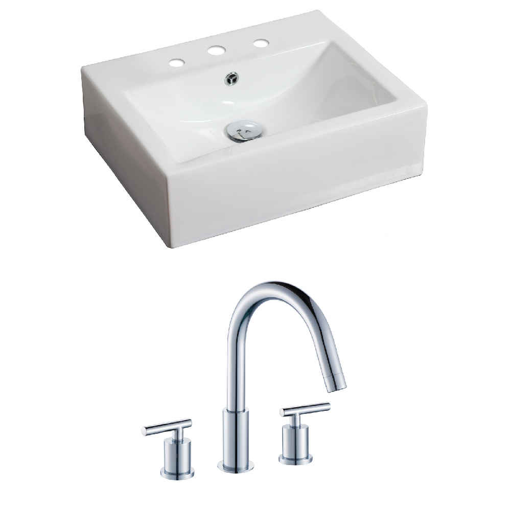 20.25-in. x 16.25-in. Rectangle Bathroom Vessel Sink Set White Enamel Glaze