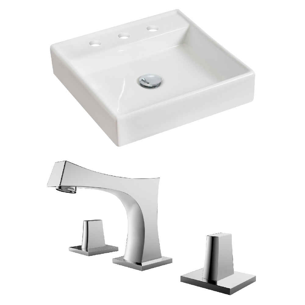 17.5-in. x 17.5-in. Square Bathroom Vessel Sink Set White Enamel Glaze