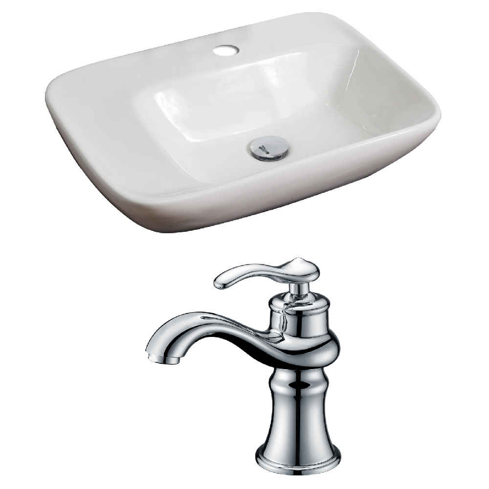 23.5-in. x 17.25-in. Rectangle Bathroom Vessel Sink Set White Enamel Glaze