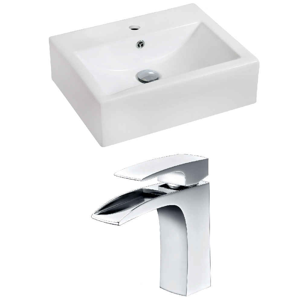 20.25-in. x 16.25-in. Rectangle Bathroom Vessel Sink Set White Enamel Glaze