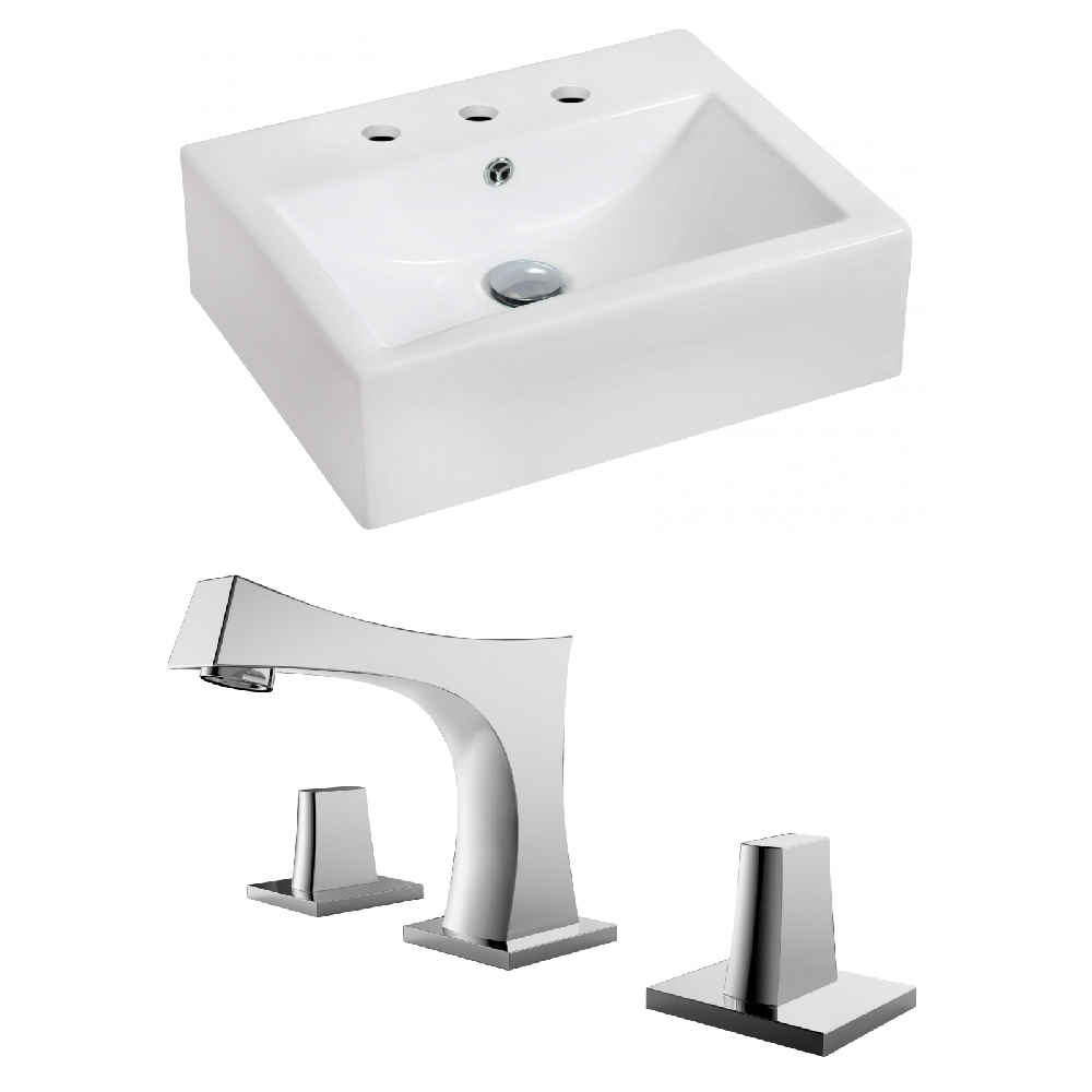 20.25-in. x 16.25-in. Rectangle Bathroom Vessel Sink Set White Enamel Glaze