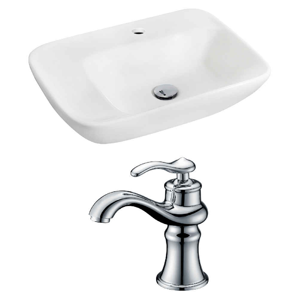 23.5-in. x 17.25-in. Rectangle Bathroom Vessel Sink Set White Enamel Glaze