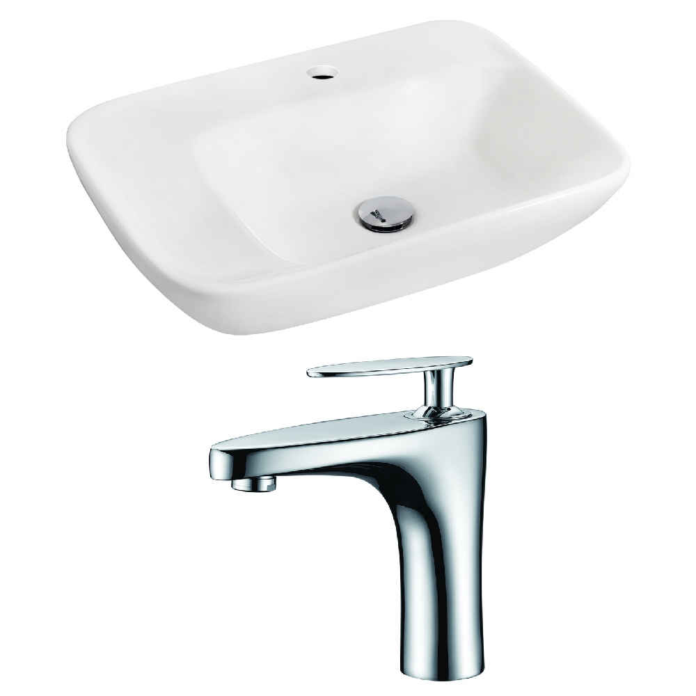 23.5-in. x 17.25-in. Rectangle Bathroom Vessel Sink Set White Enamel Glaze