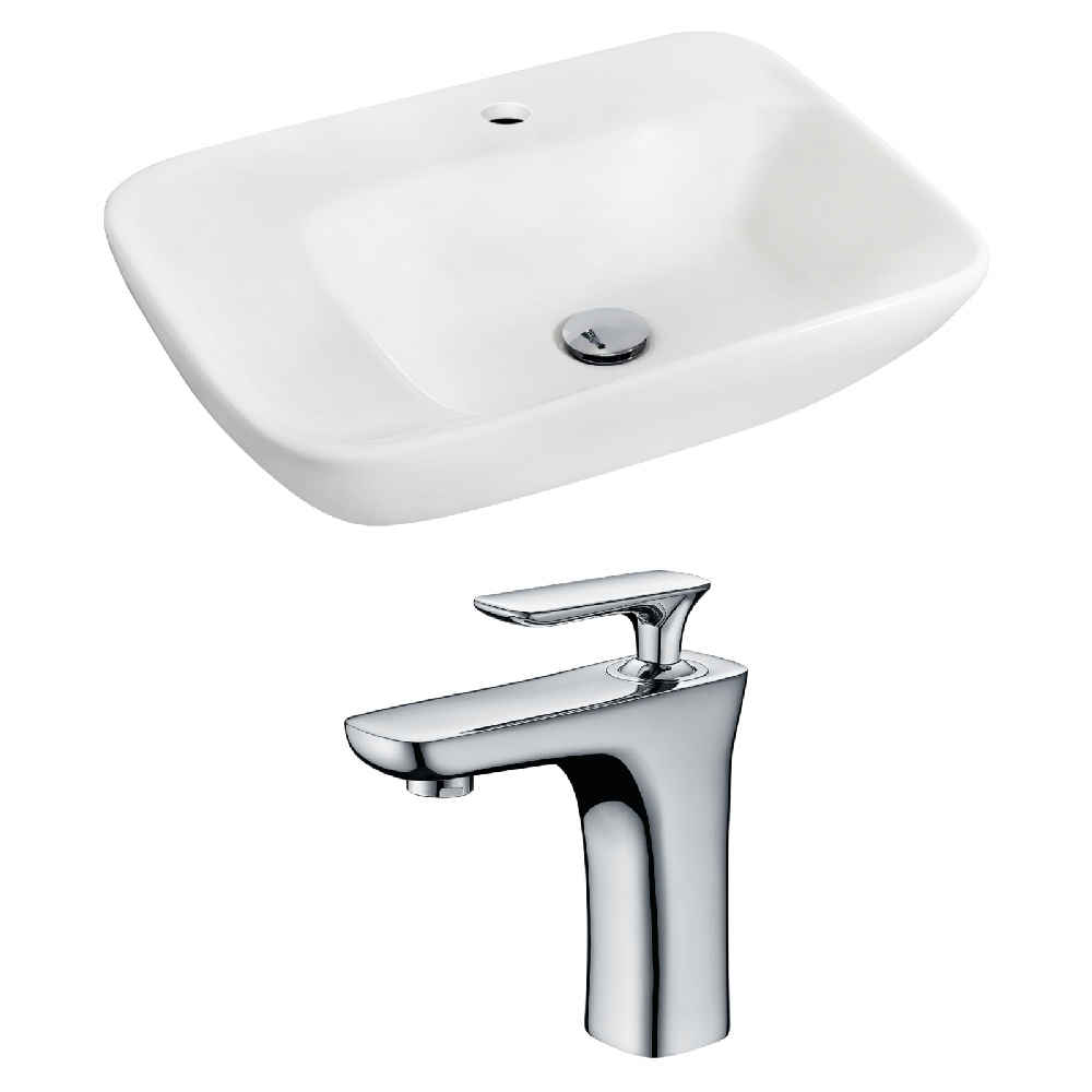 23.5-in. x 17.25-in. Rectangle Bathroom Vessel Sink Set White Enamel Glaze