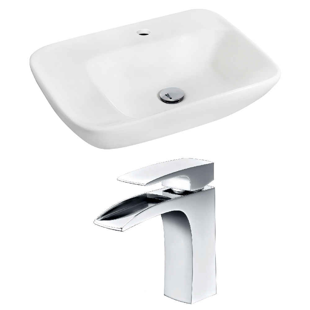 23.5-in. x 17.25-in. Rectangle Bathroom Vessel Sink Set White Enamel Glaze