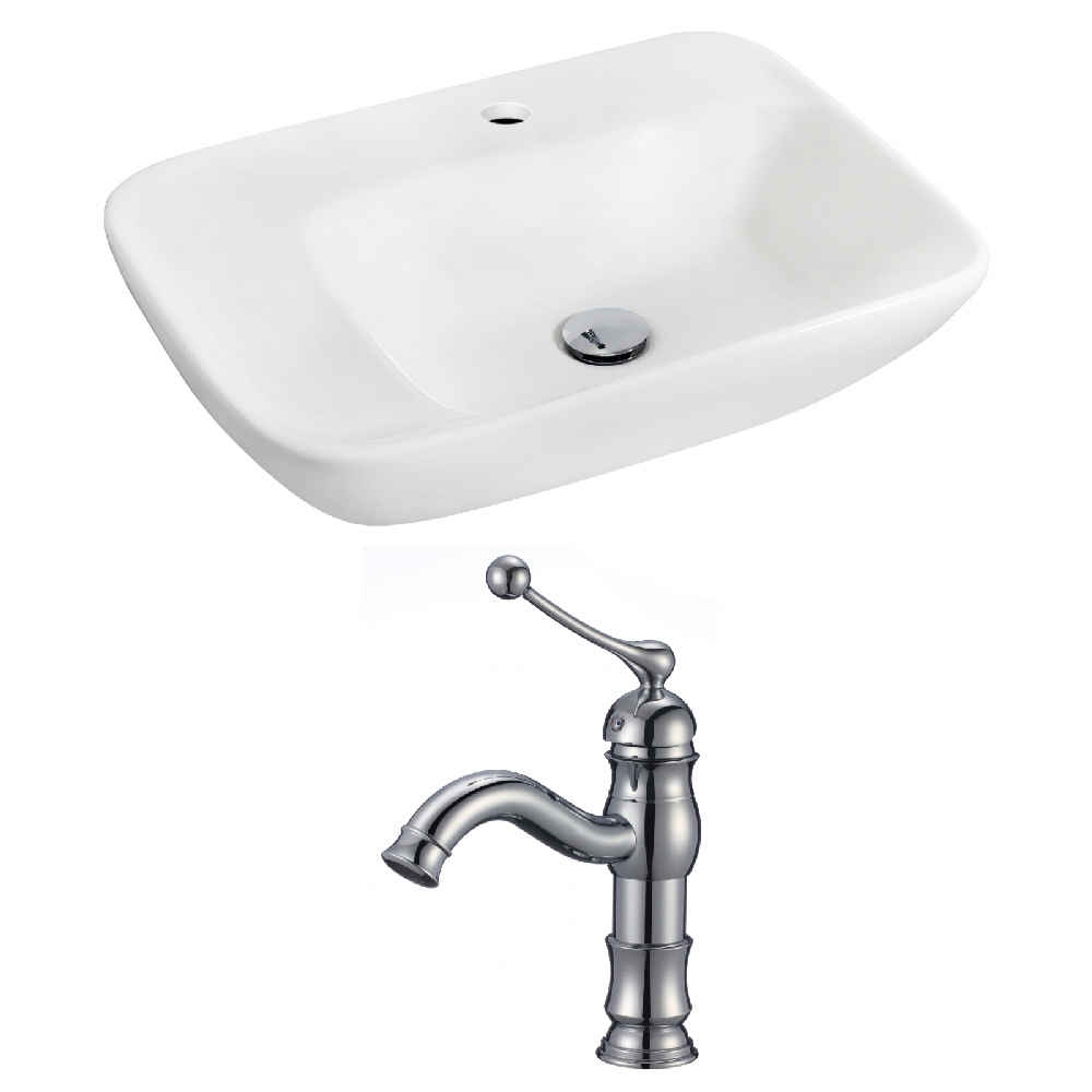 23.5-in. x 17.25-in. Rectangle Bathroom Vessel Sink Set White Enamel Glaze
