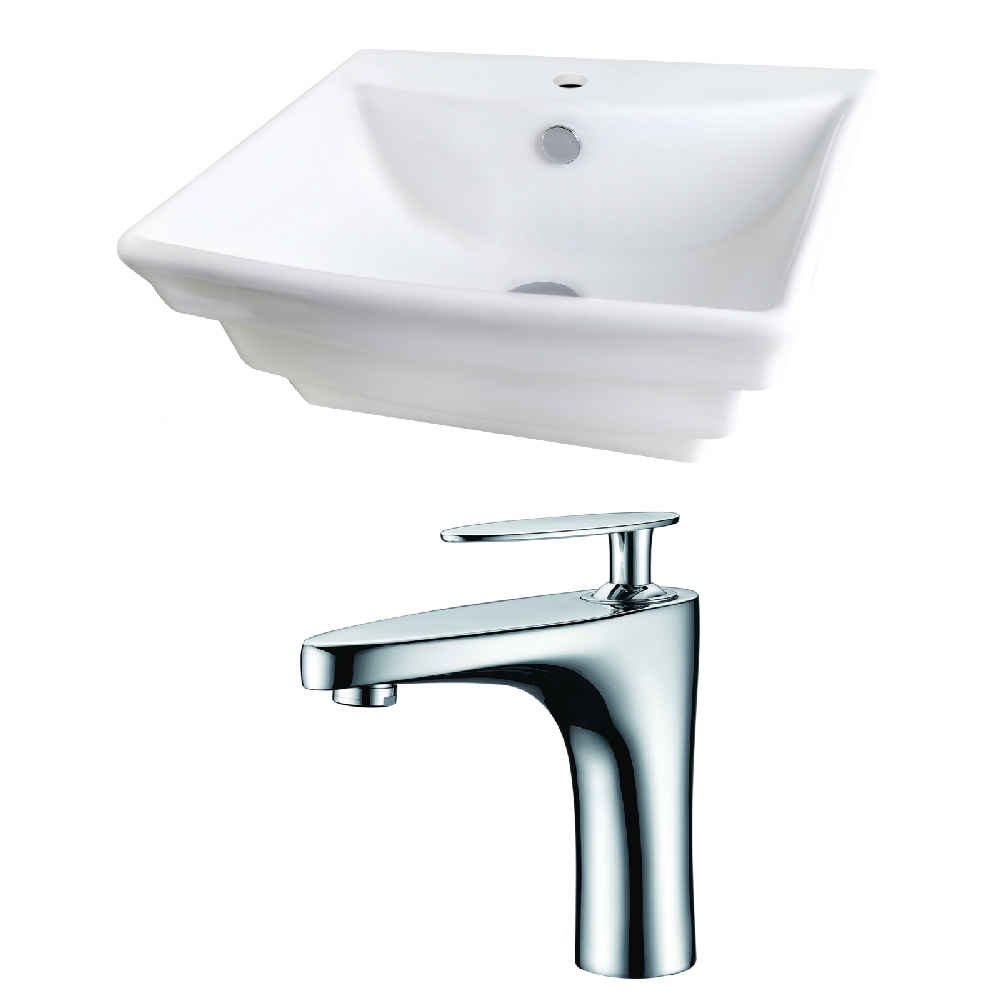 19.75-in. x 17-in. Rectangle Bathroom Vessel Sink Set White Enamel Glaze