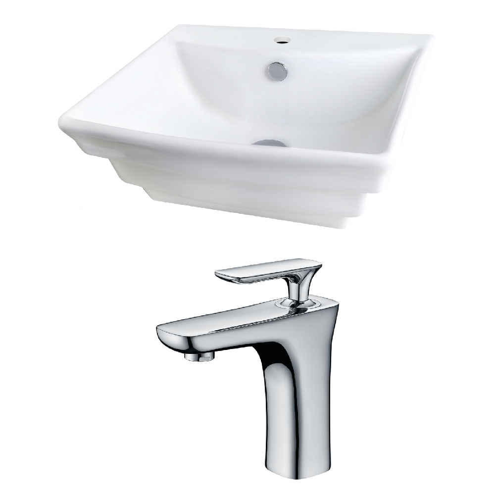 19.75-in. x 17-in. Rectangle Bathroom Vessel Sink Set White Enamel Glaze