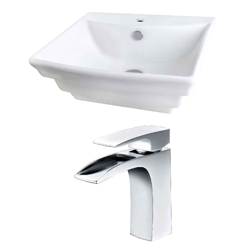 19.75-in. x 17-in. Rectangle Bathroom Vessel Sink Set White Enamel Glaze