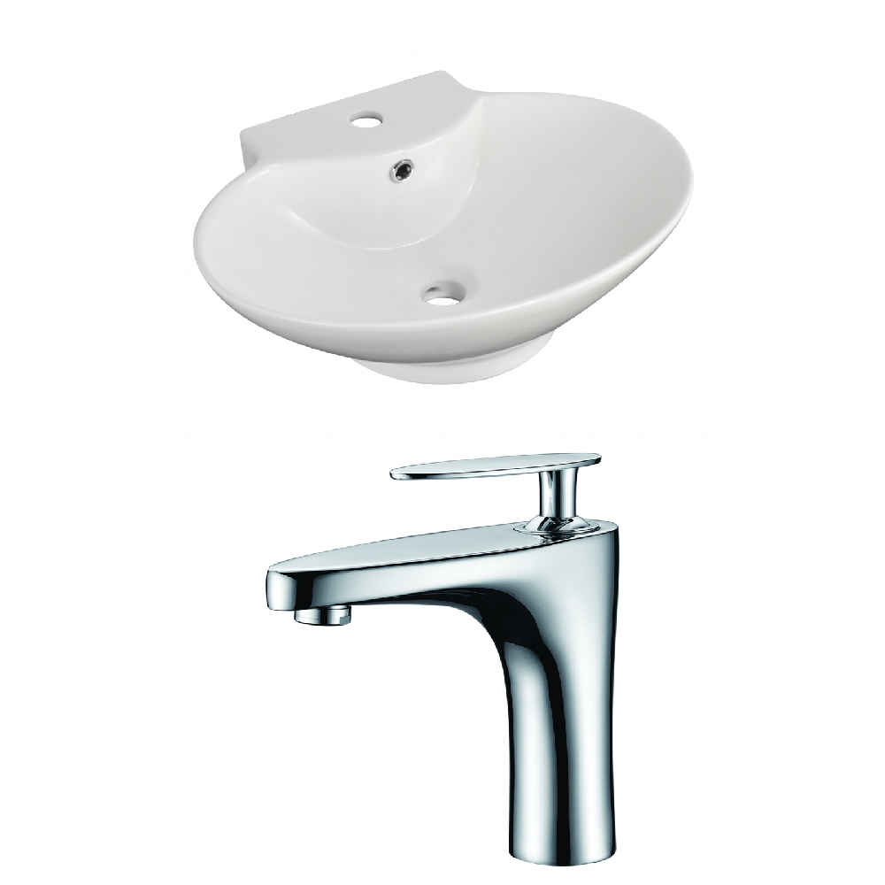 22.75-in. x 17.25-in. Oval Bathroom Vessel Sink Set White Enamel Glaze