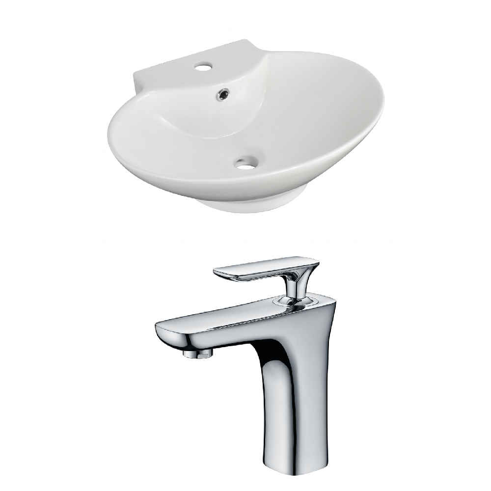 22.75-in. x 17.25-in. Oval Bathroom Vessel Sink Set White Enamel Glaze