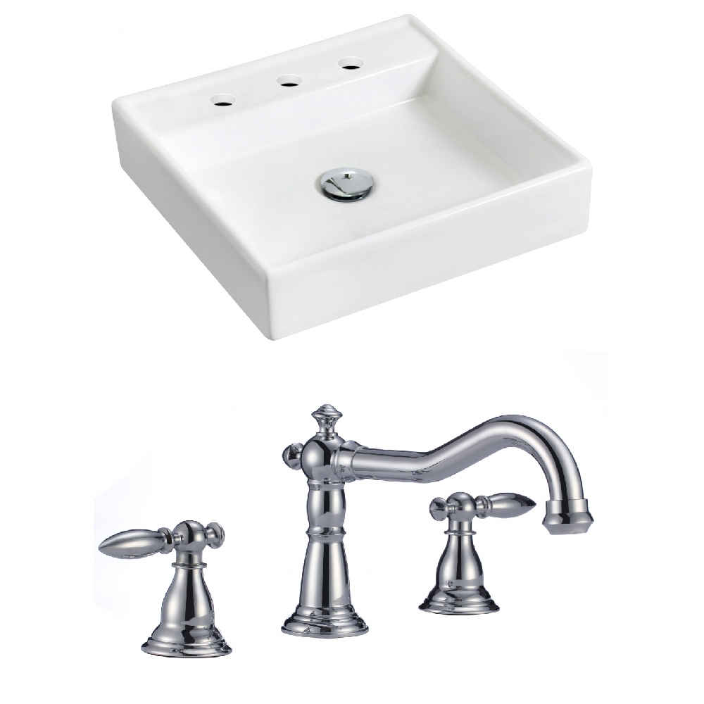 17.5-in. x 17.5-in. Square Bathroom Vessel Sink Set White Enamel Glaze