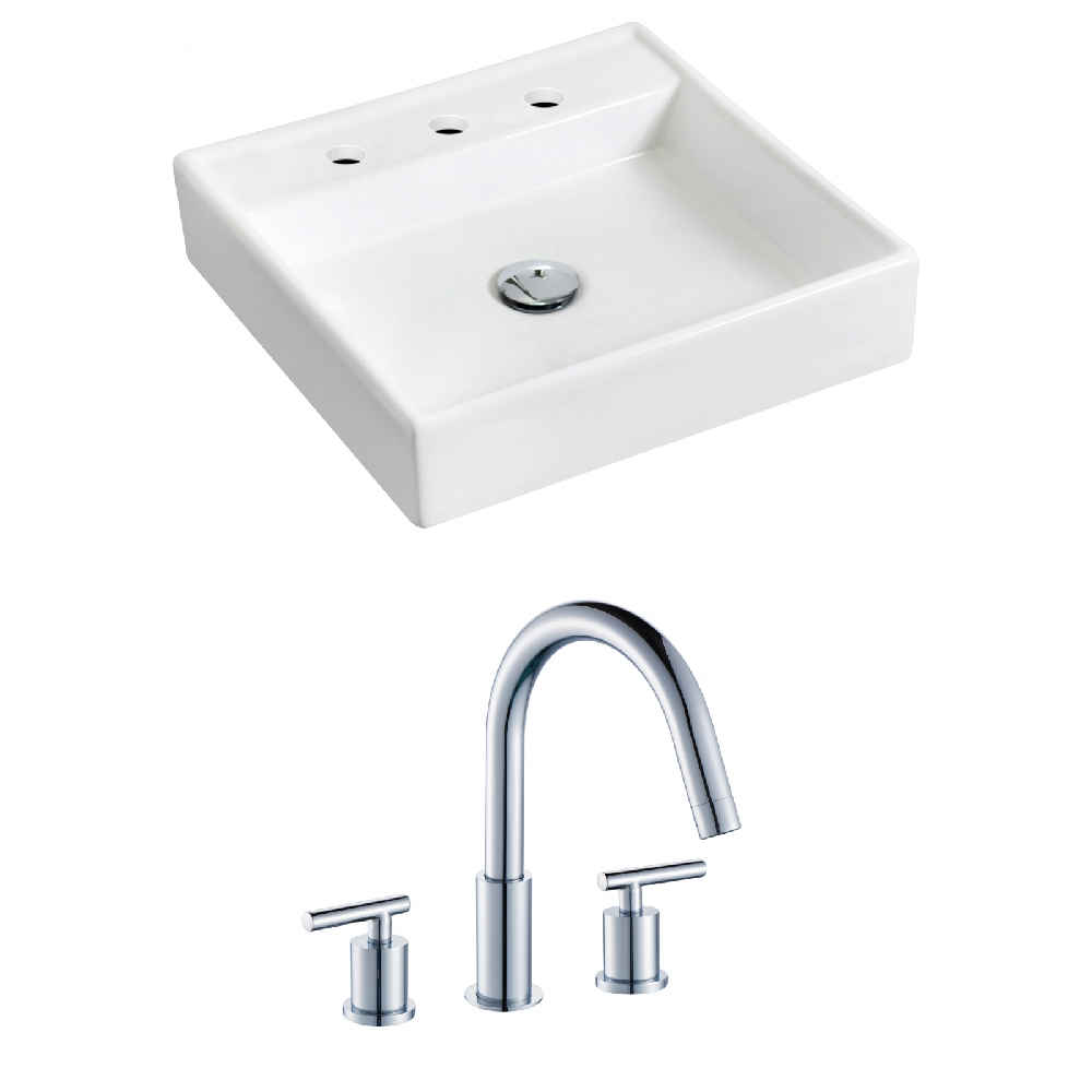 17.5-in. x 17.5-in. Square Bathroom Vessel Sink Set White Enamel Glaze