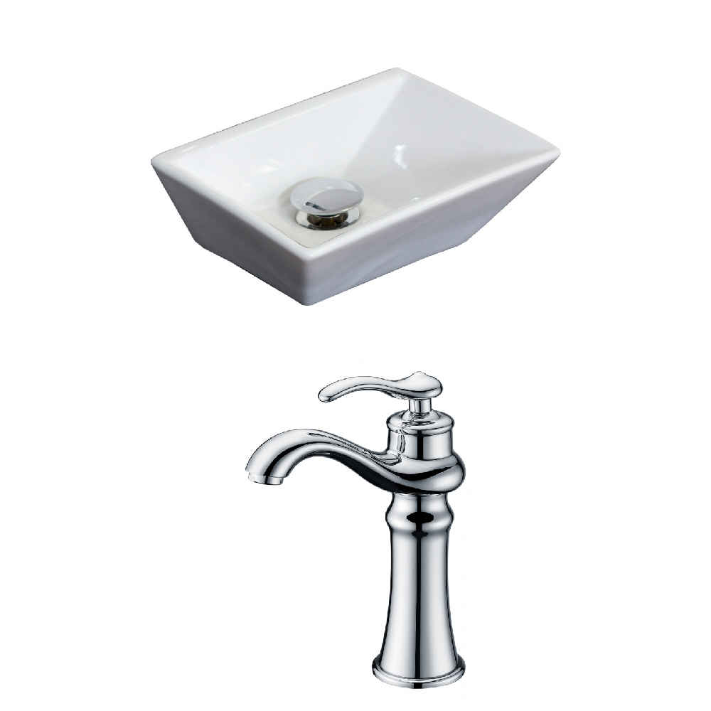 12-in. x 9-in. Rectangle Bathroom Vessel Sink Set White Enamel Glaze