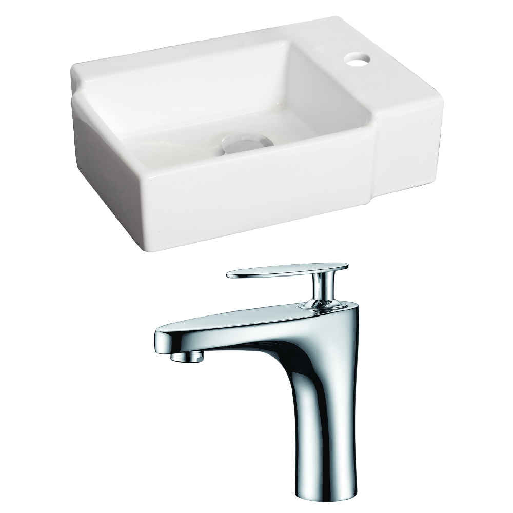 16.25-in. x 11.75-in. Rectangle Bathroom Vessel Sink Set White Enamel Glaze