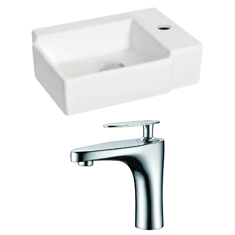 16.25-in. x 11.75-in. Rectangle Bathroom Vessel Sink Set White Enamel Glaze