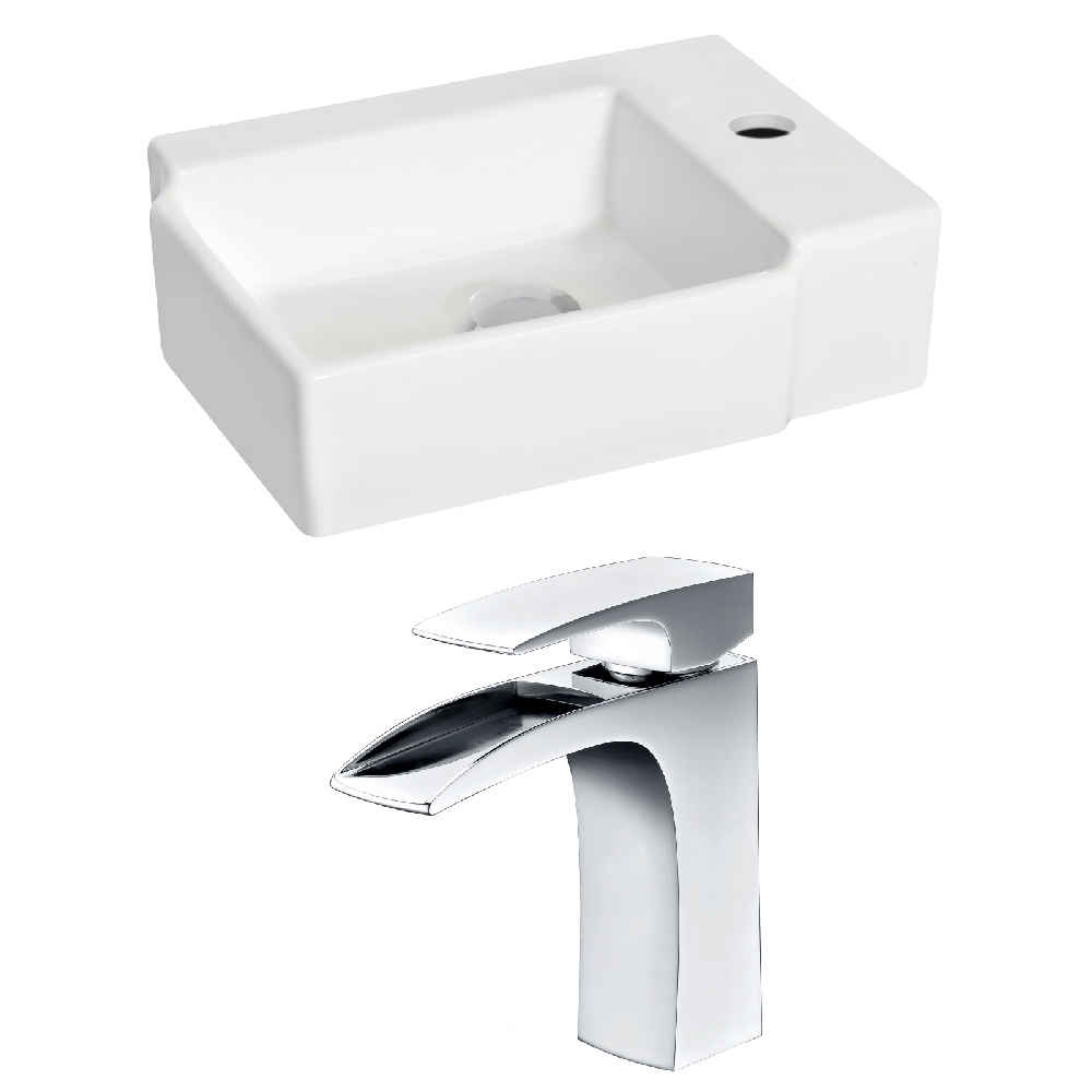 16.25-in. x 11.75-in. Rectangle Bathroom Vessel Sink Set White Enamel Glaze