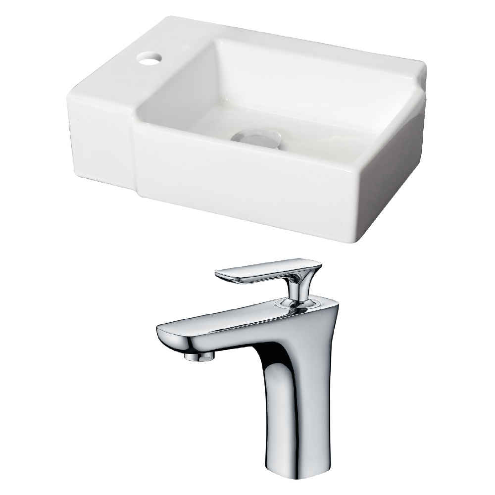 16.25-in. x 11.75-in. Rectangle Bathroom Vessel Sink Set White Enamel Glaze