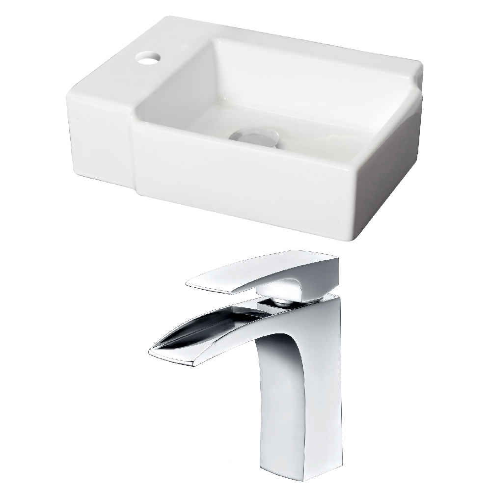 16.25-in. x 11.75-in. Rectangle Bathroom Vessel Sink Set White Enamel Glaze