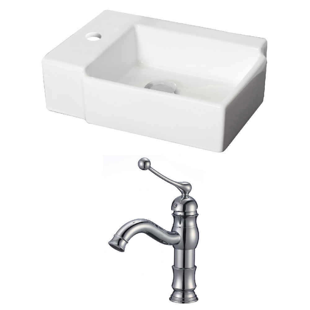 16.25-in. x 11.75-in. Rectangle Bathroom Vessel Sink Set White Enamel Glaze
