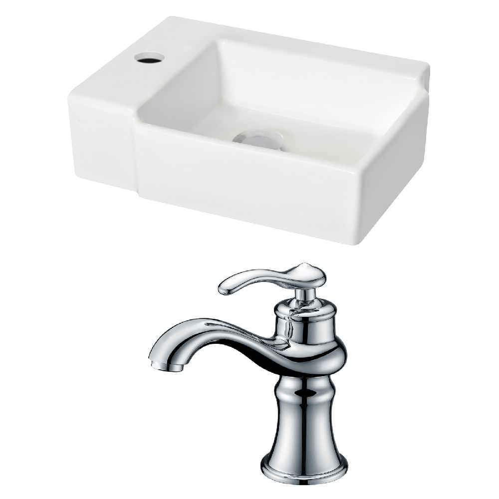 16.25-in. x 11.75-in. Rectangle Bathroom Vessel Sink Set White Enamel Glaze