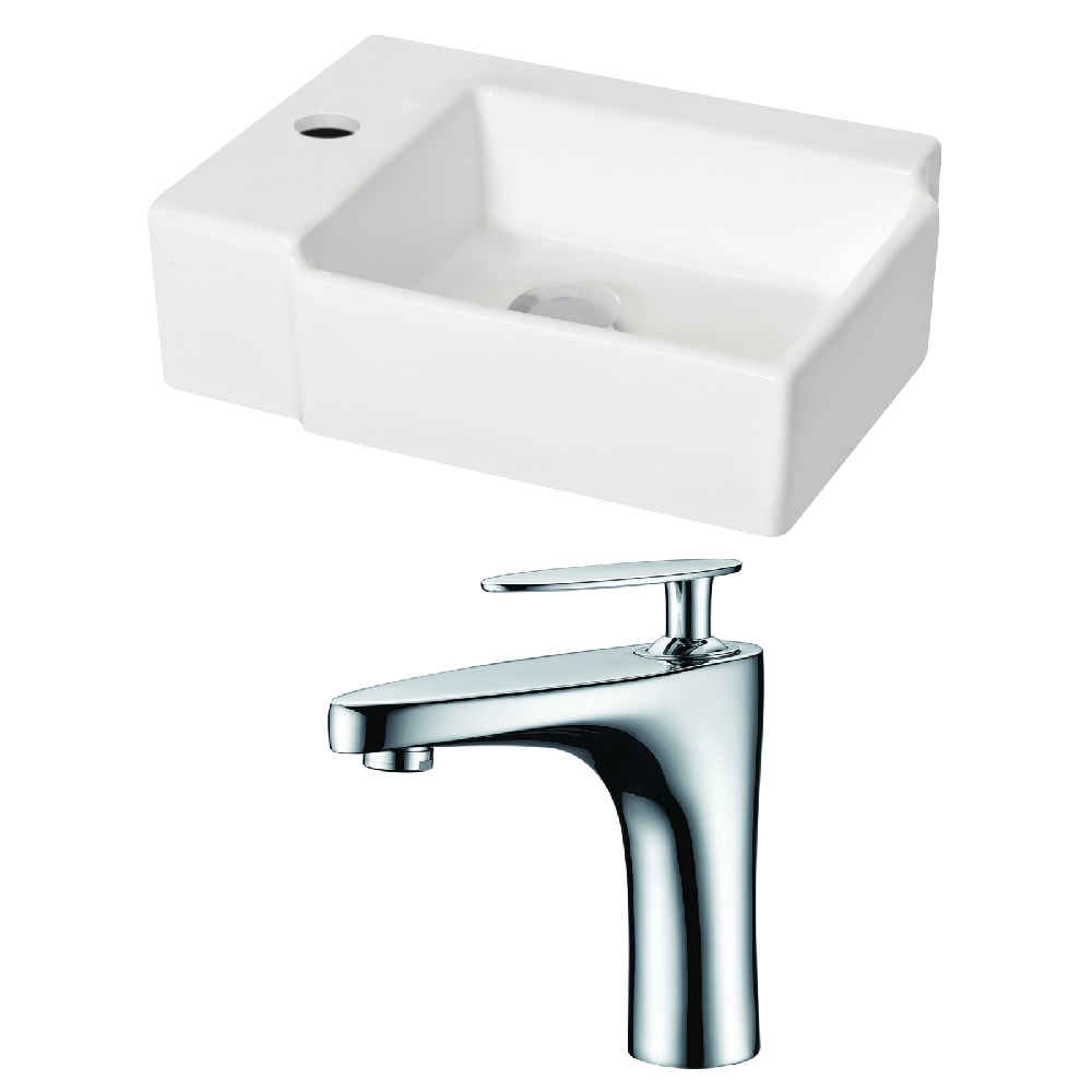 16.25-in. x 11.75-in. Rectangle Bathroom Vessel Sink Set White Enamel Glaze