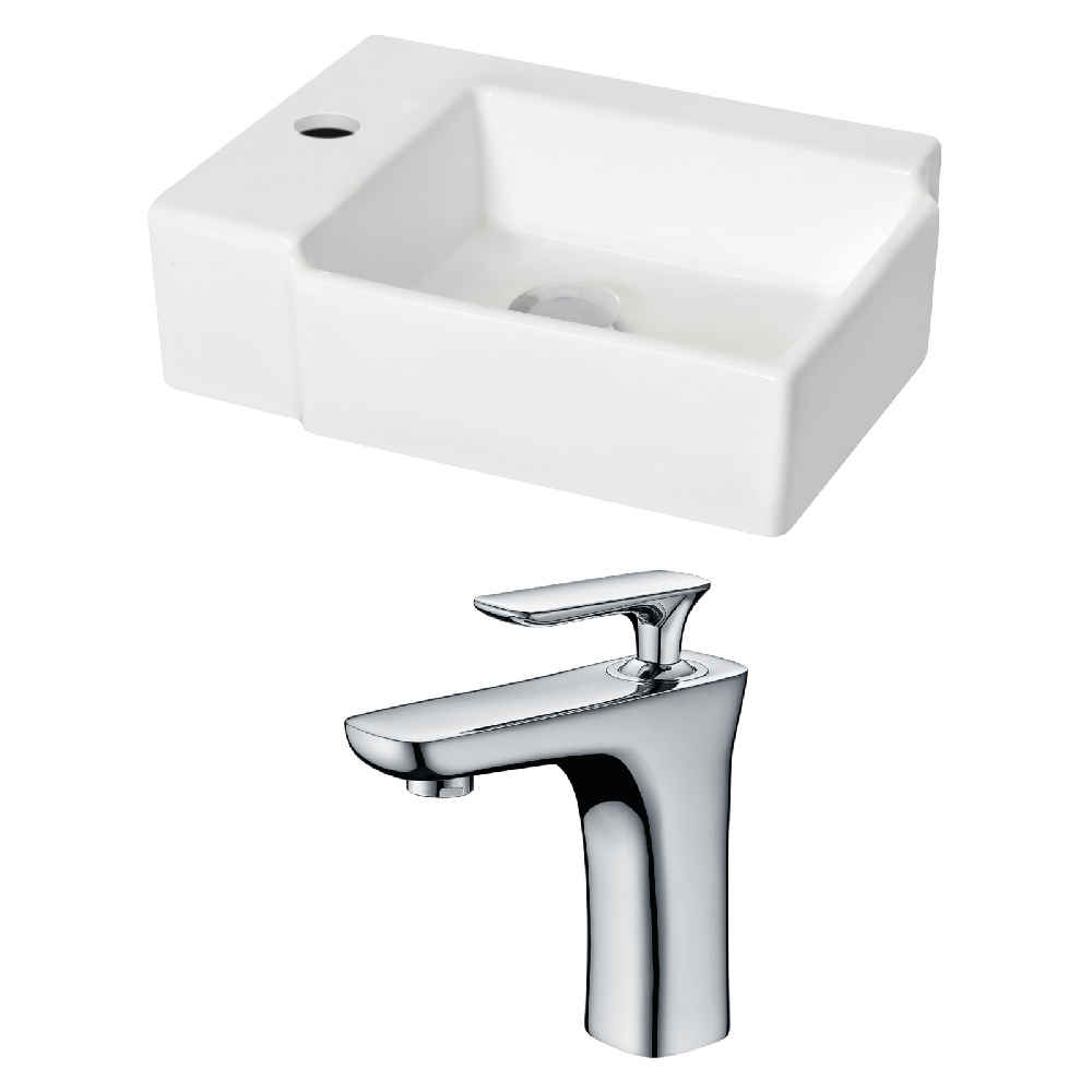 16.25-in. x 11.75-in. Rectangle Bathroom Vessel Sink Set White Enamel Glaze