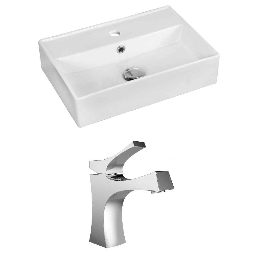 19.75-in. x 13.75-in. Rectangle Bathroom Vessel Sink Set White Enamel Glaze