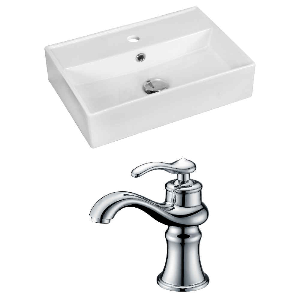 19.75-in. x 13.75-in. Rectangle Bathroom Vessel Sink Set White Enamel Glaze
