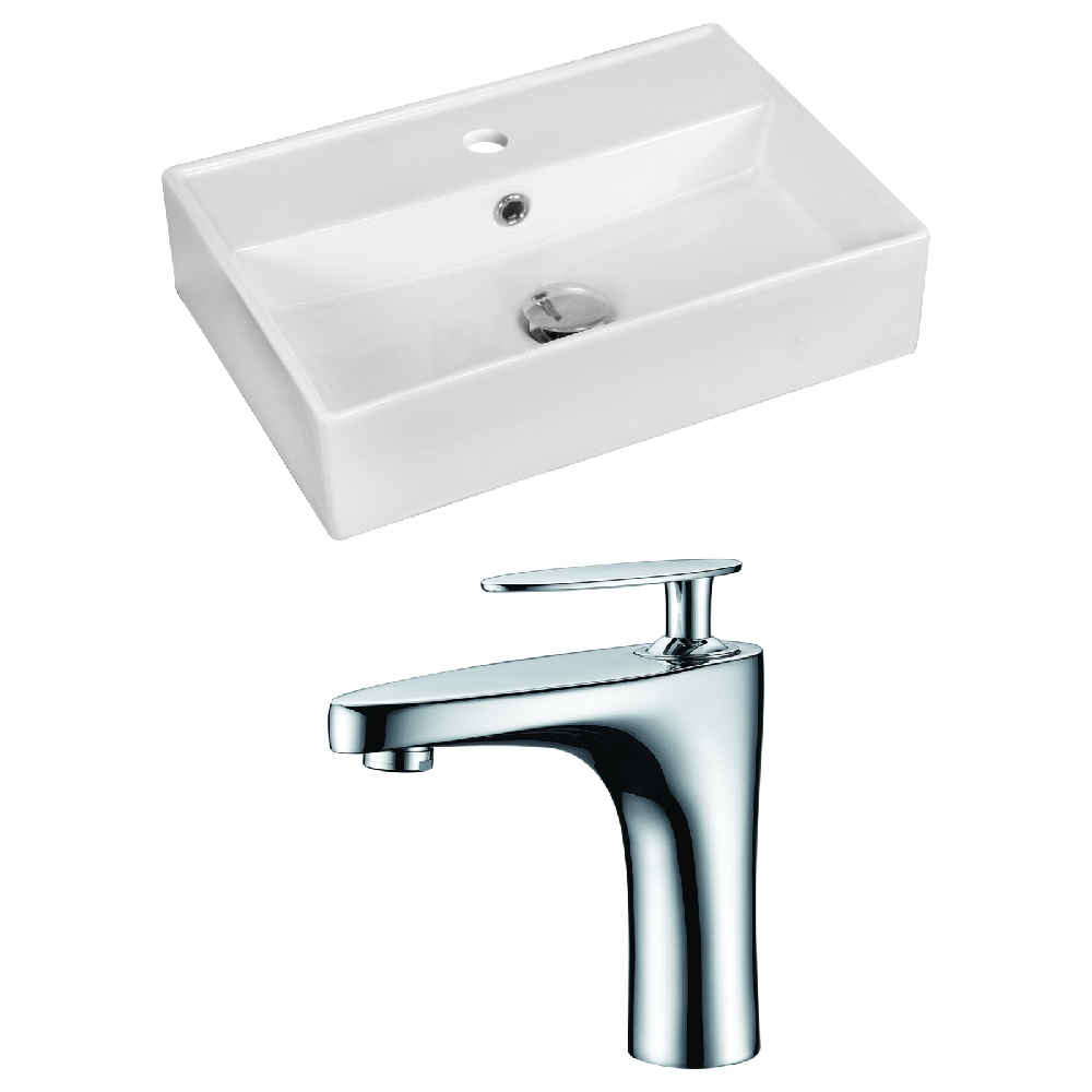 19.75-in. x 13.75-in. Rectangle Bathroom Vessel Sink Set White Enamel Glaze