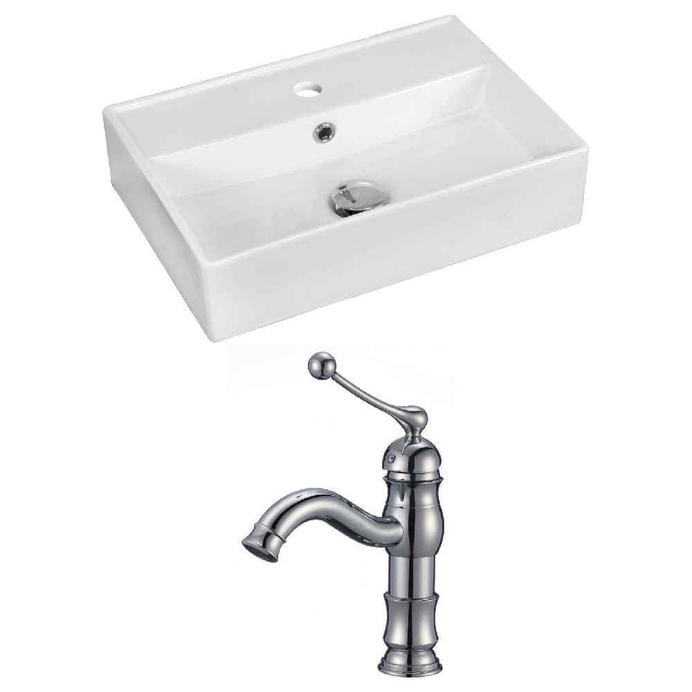 19.75-in. x 13.75-in. Rectangle Bathroom Vessel Sink Set White Enamel Glaze