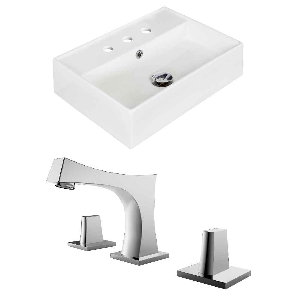 19.75-in. x 13.75-in. Rectangle Bathroom Vessel Sink Set White Enamel Glaze