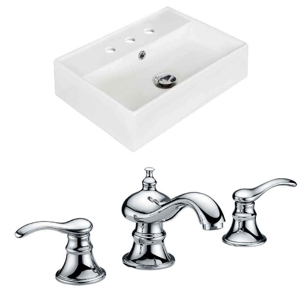 19.75-in. x 13.75-in. Rectangle Bathroom Vessel Sink Set White Enamel Glaze