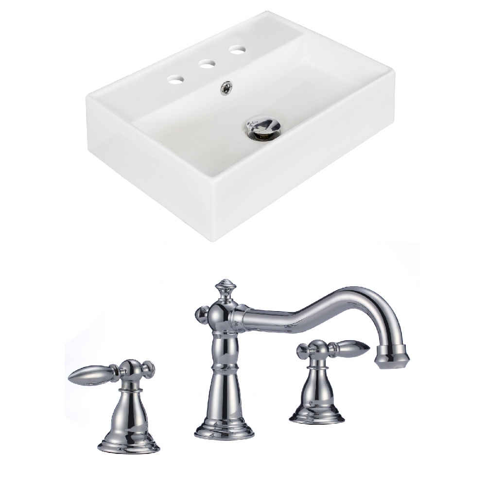 19.75-in. x 13.75-in. Rectangle Bathroom Vessel Sink Set White Enamel Glaze