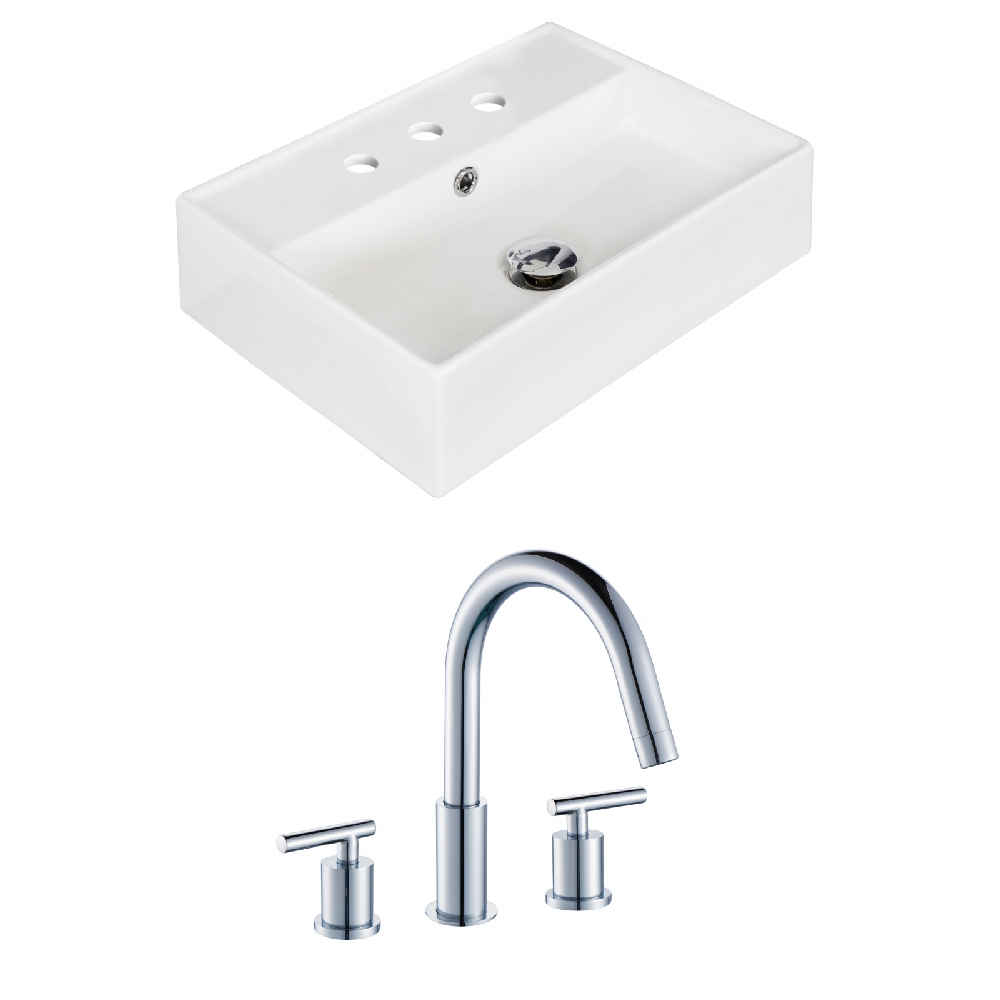 19.75-in. x 13.75-in. Rectangle Bathroom Vessel Sink Set White Enamel Glaze