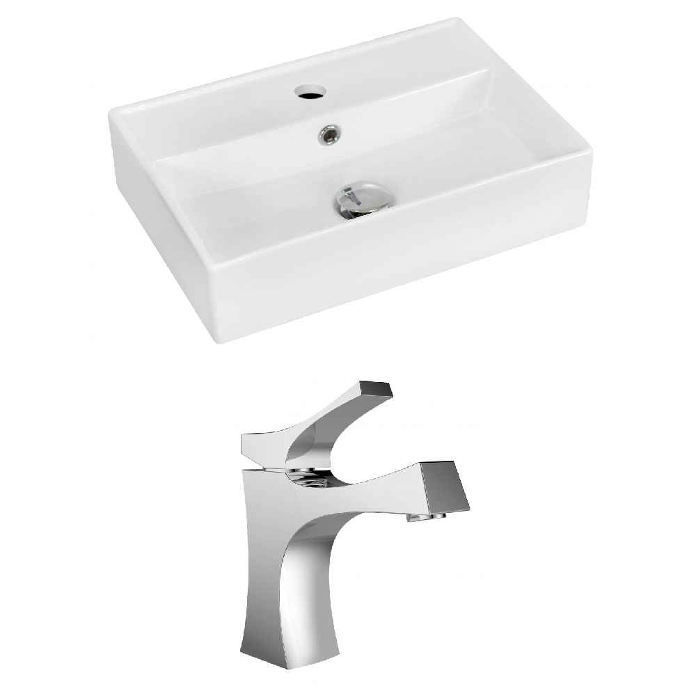19.75-in. x 13.75-in. Rectangle Bathroom Vessel Sink Set White Enamel Glaze