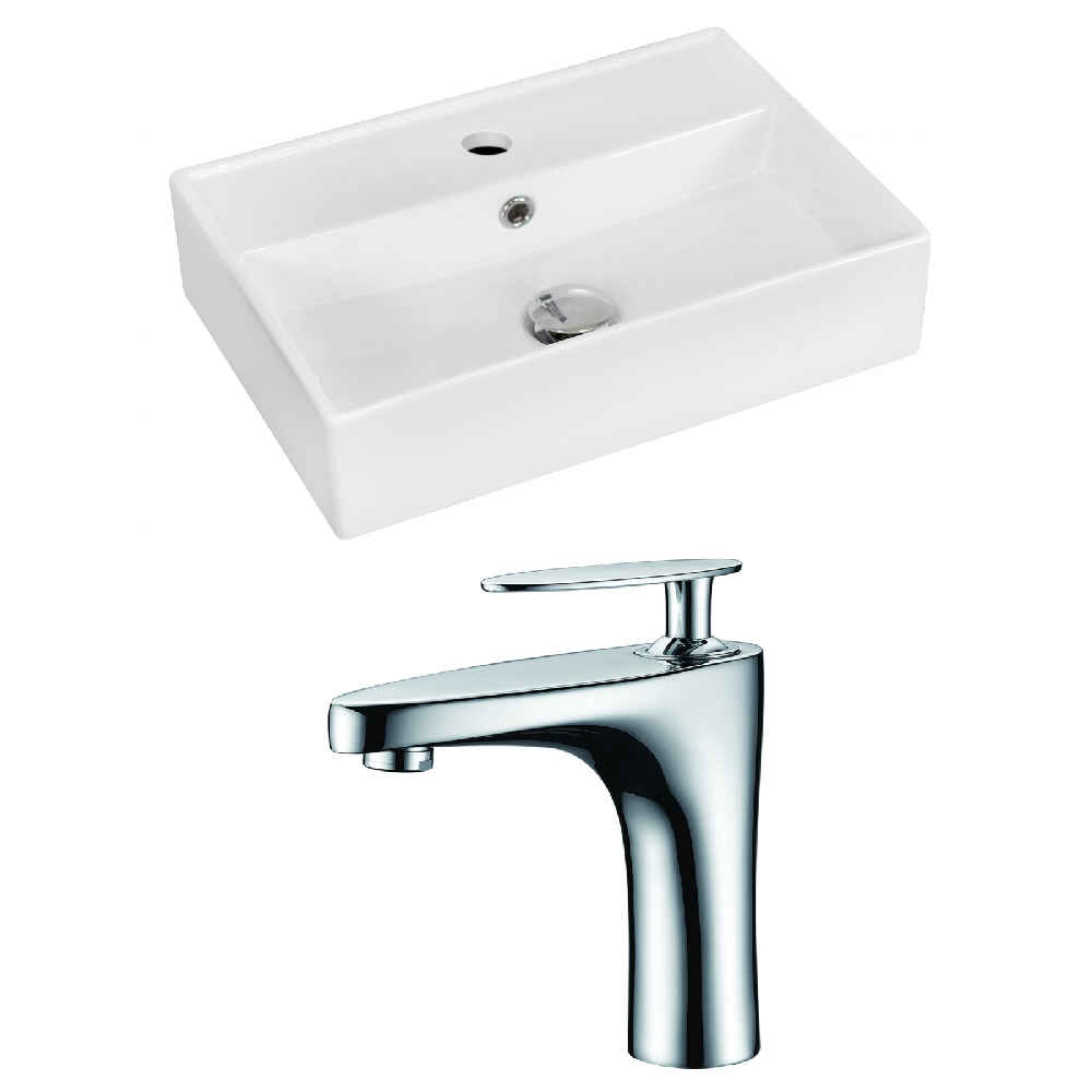 19.75-in. x 13.75-in. Rectangle Bathroom Vessel Sink Set White Enamel Glaze