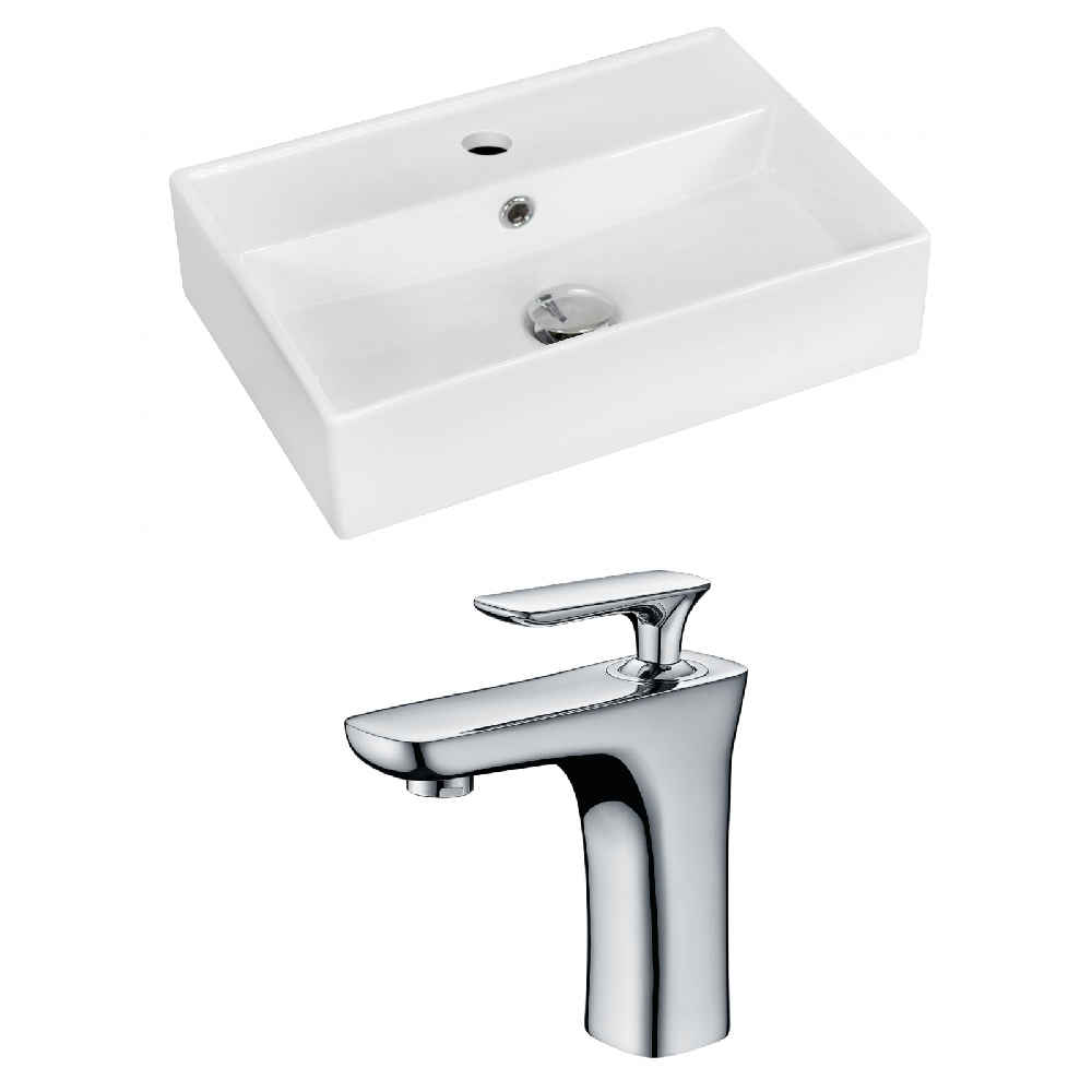 19.75-in. x 13.75-in. Rectangle Bathroom Vessel Sink Set White Enamel Glaze